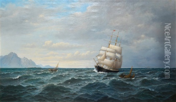 Sailing By The Coast Oil Painting - Oskar Conrad Kleineh