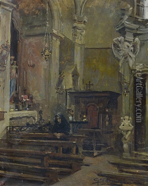 Interno Della Chiesa Di Scaria D'intelvi Oil Painting - Giuseppe Solenghi