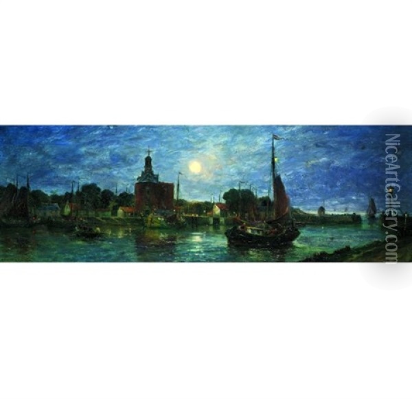 Vue Du Port De Hinkhuizen, Hollande Oil Painting - Gaston Marie Anatole Roullet