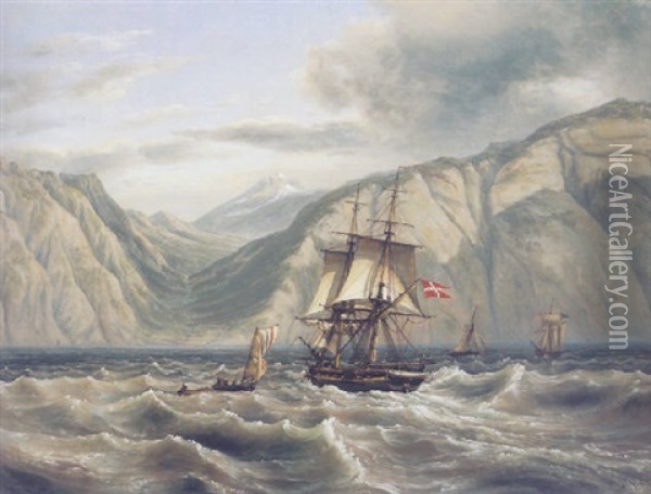 Danske Orlogsskibe Udenfor Norges Kyst Oil Painting - Johan Christian Dahl