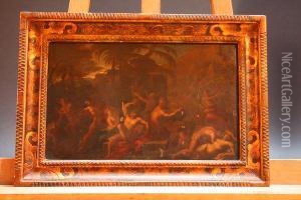 L'ivresse De Bacchus Sous Un Buste De Silene Oil Painting - Nicolas Poussin