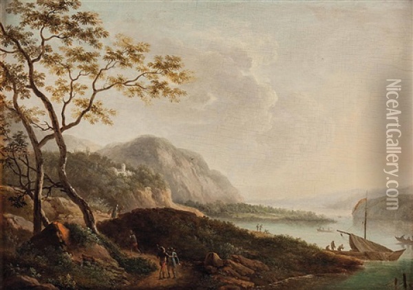 Sudliche Seenlandschaft Mit Personenstaffage Oil Painting - Jacob Philipp Hackert