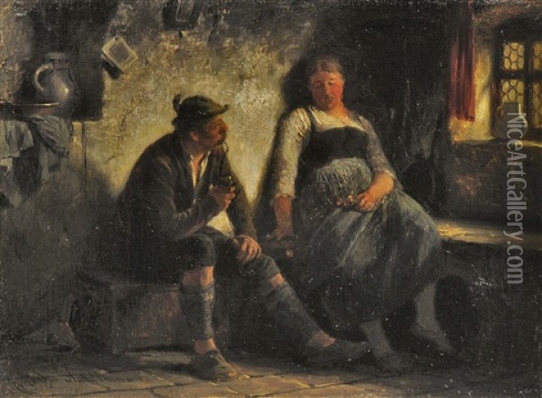 Bursch Und Madel Oil Painting - Hugo Wilhelm Kauffmann