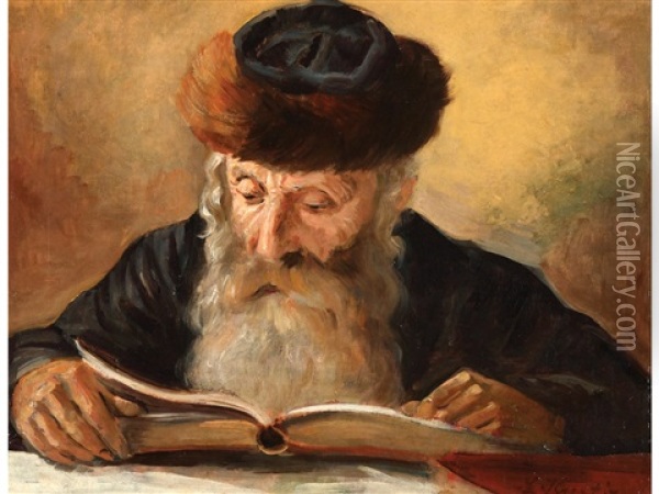 Reading Rabbi Oil Painting - Lazar Krestin