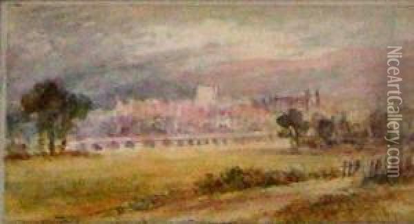 Windsor Castle In Autumn And Letter To Lillian Datedaugust 13 Oil Painting - Alfred Young Nutt