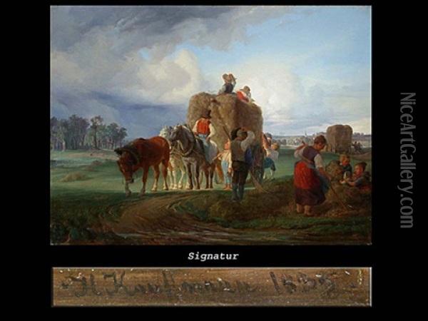 Heimweg Nach Der Heuernte Vor Aufziehendem Gewitter Oil Painting - Hermann Kauffmann the Elder