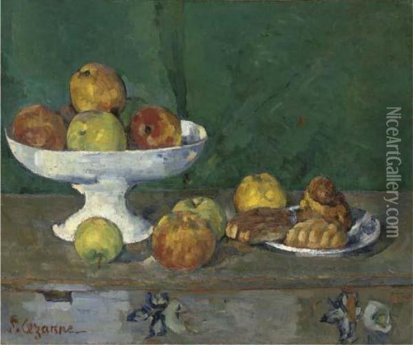 Pommes Et Gateaux Oil Painting - Paul Cezanne