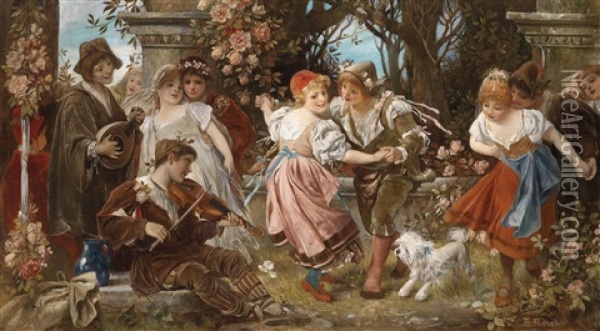 Musikanten Und Tanzer In Parklandschaft Oil Painting - Rudolf Roessler