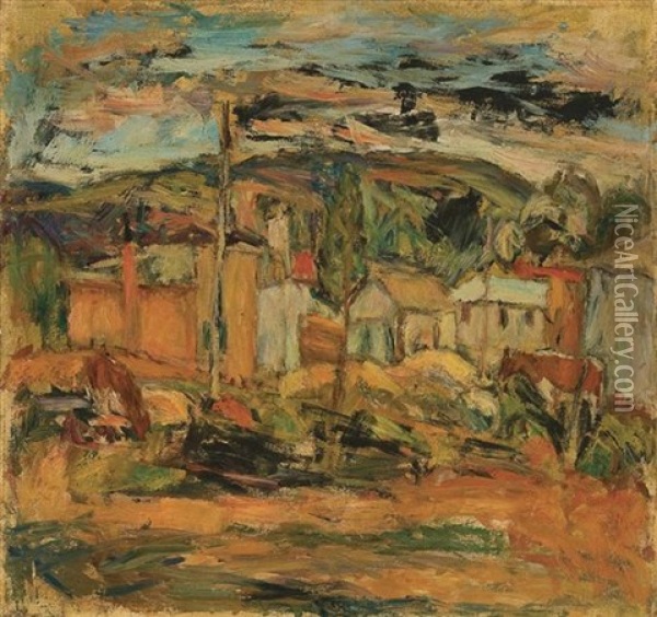 Landscape With Houses Oil Painting - Abraham Manievich