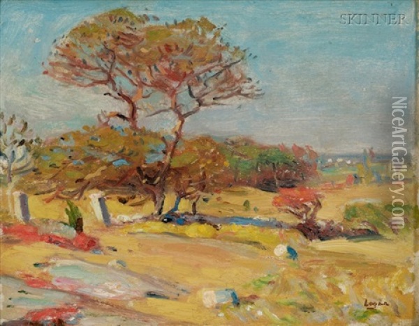 Spring Landscape (+ Trees On The Lake Shore; 2 Works) Oil Painting - Robert Henry Logan