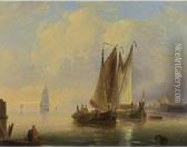 Shipping In A Calm At Sunset Oil Painting - Govert Van Emmerik