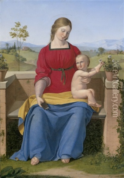 Madonna Mit Kind In Romischer Campagna-landschaft Oil Painting - Philipp Stoehr