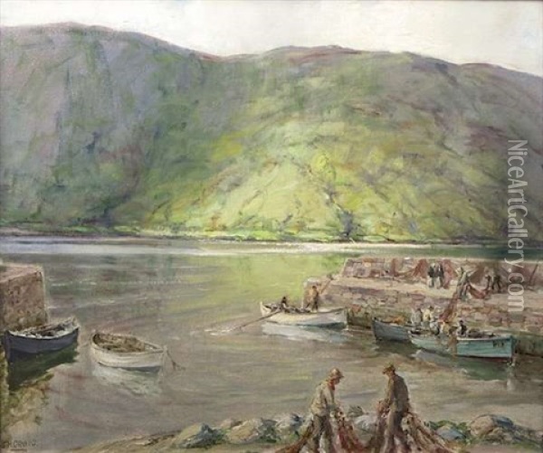 Unloading The Nets, Leenane Oil Painting - James Humbert Craig