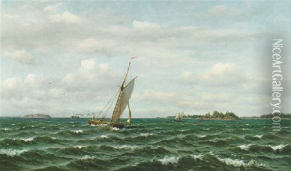 Liikennetta Helsingin Vesilla Oil Painting - Oskar Conrad Kleineh