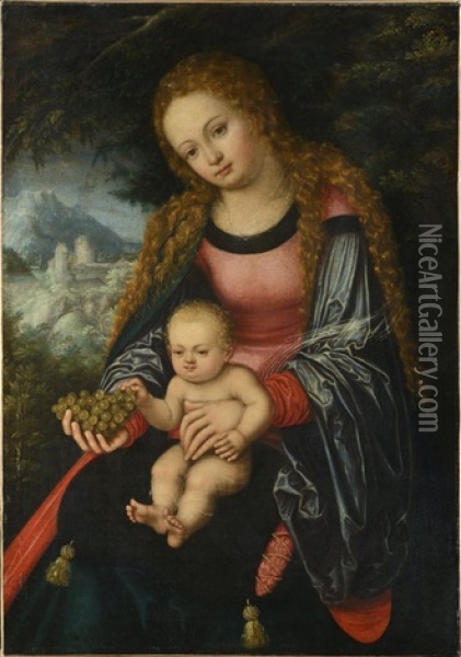 Madonna With Child And Grapes Oil Painting - Daniel Froschl