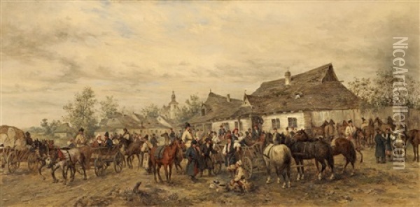The Horse Market Oil Painting - Ludwig Gedlek