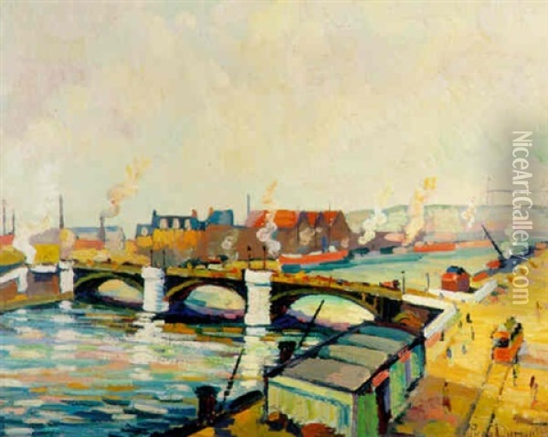 Vue Du Pont Boeldieu A Rouen Oil Painting - Pierre Dumont