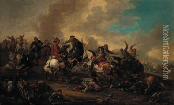 A Calvary Skirmish Oil Painting - Jacques Courtois