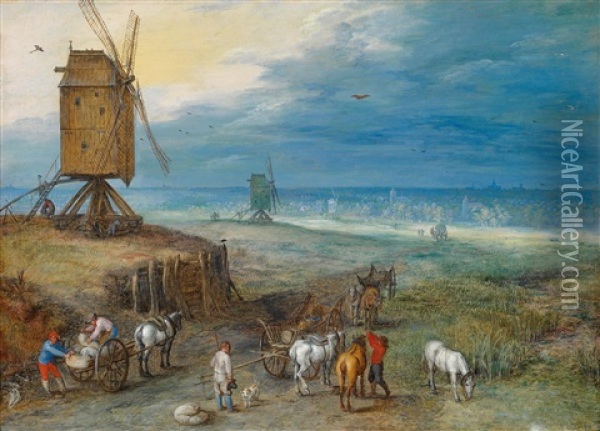 Die Rast An Der Windmuhle Oil Painting - Jan Brueghel the Elder