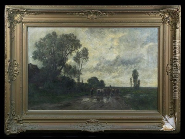 Cattle On Road Oil Painting - Philipp Roeth