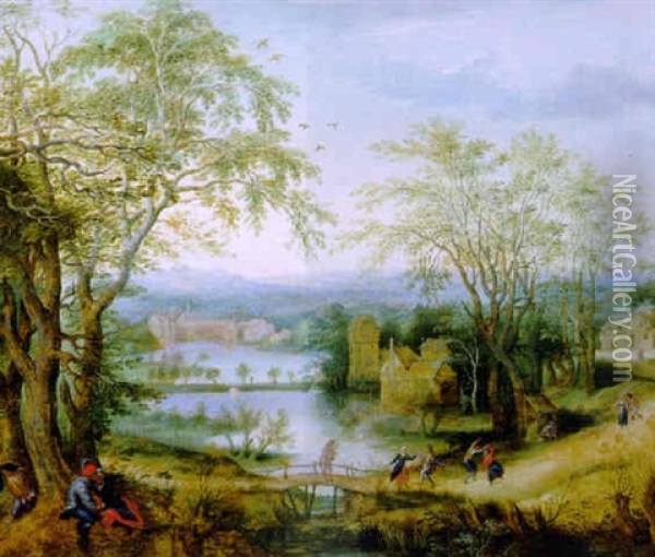 A Fete Champetre Near Groenendaal Abbey Oil Painting - Denis van Alsloot