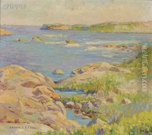 Costal View With Rocky Shoreline Oil Painting - Laura D. Stroud (Mrs. Westray) Ladd