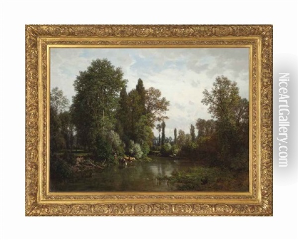 The Seine Oil Painting - Louis Hector Pron