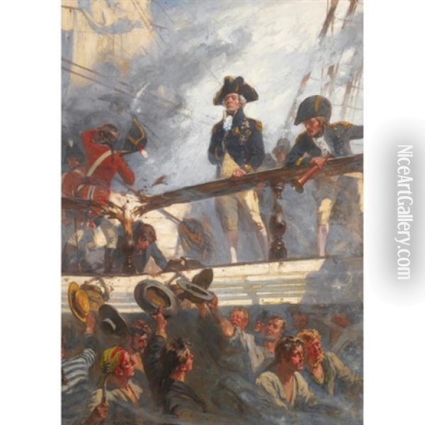 Close Action: Nelson At Trafalgar, 1805 Oil Painting - Fred Roe