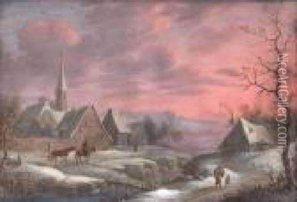 Paysage D'hiver Oil Painting - Abraham Rademaker