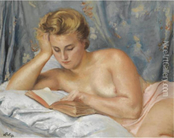 Nude Reading Oil Painting - Wojciech Weiss