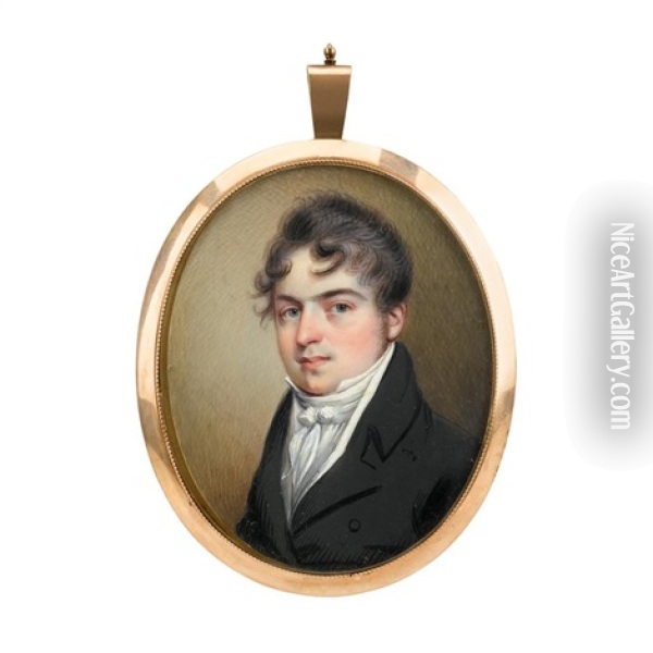 Miniature Portrait Of Caleb Halstead Of Connecticut, Circa 1820 Oil Painting - Elkanah Tisdale