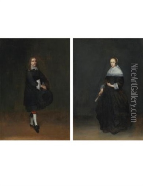 Portrait Of A Gentleman And Portrait Of A Woman (collab. W/studio)(2 Works) Oil Painting - Gerard ter Borch the Younger