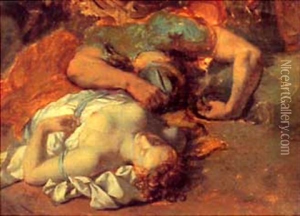 La Mort De Priam (study) Oil Painting - Jean-Baptiste Regnault