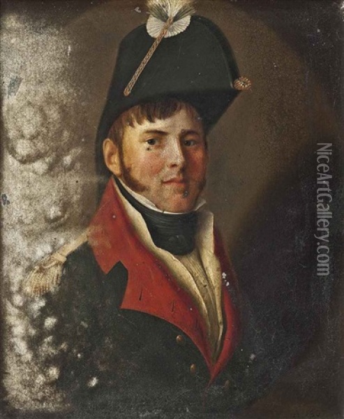 Portrait Of A Gentleman (baron De Fingardin?) In Military Uniform Oil Painting - Jean-Jacques De Boissieu