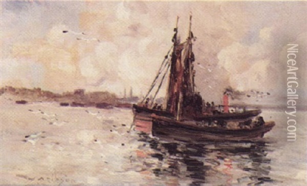 On The Clyde Oil Painting - William Alfred Gibson