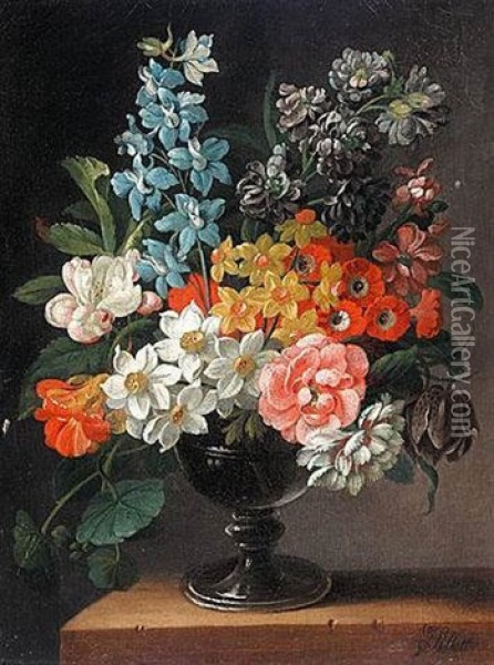 Still Life Of Flowers In A Vase Oil Painting - James (Sillet) Sillett