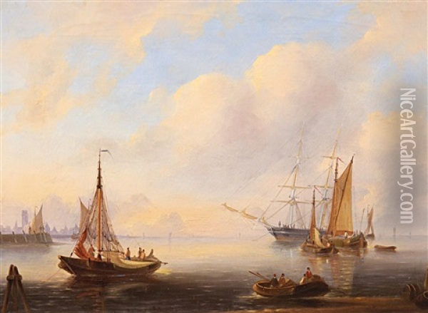 Abend Im Hafen Oil Painting - Baron Jean Antoine Theodore Gudin