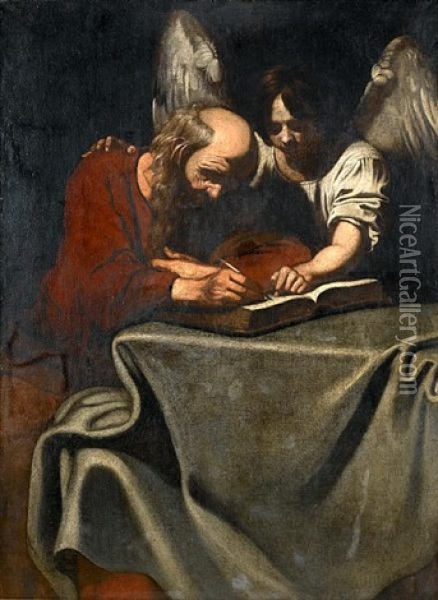 Saint Matthew And The Angel Oil Painting - Nicolas Regnier