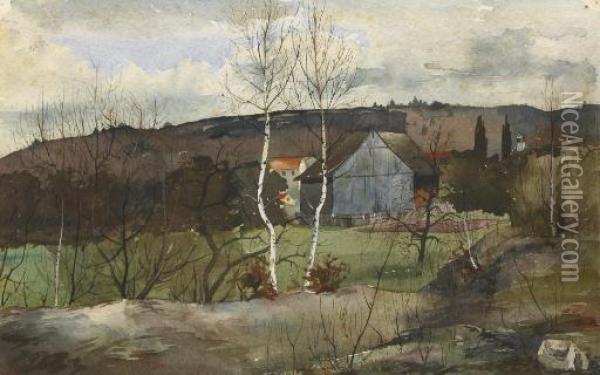 Dorfpartie Mit Birken, Um 1896/97 Oil Painting - Augusto Giacometti