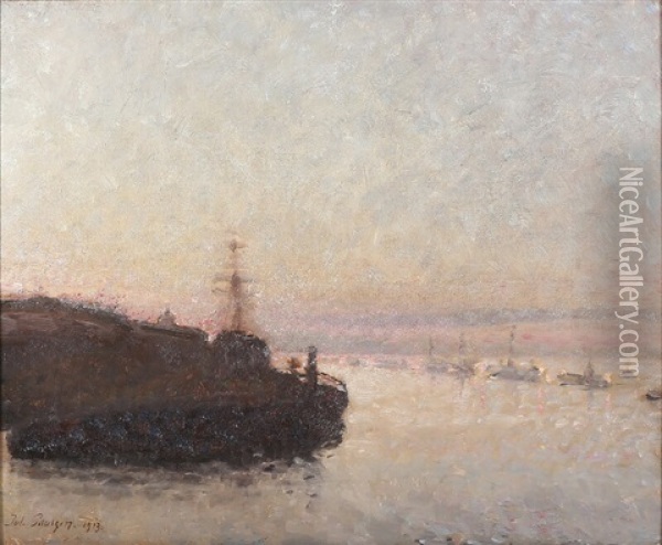 Aftenstemning, Havnen I Marseille Oil Painting - Julius Paulsen