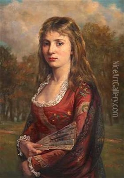 Portrait Of A Young Woman In Russian Dress Oil Painting - Ernst Friederich von Liphart
