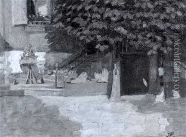Kastanienbaume Vor Dem Hause Oil Painting - Franz Jakob Elmiger