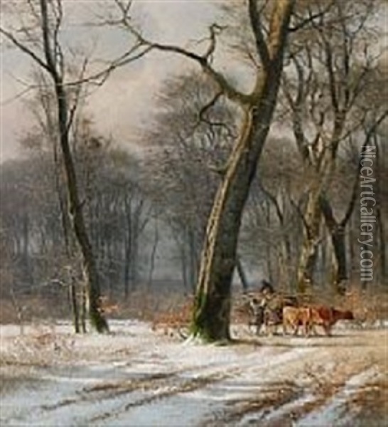 Forest Scene With People Collecting Firewood Oil Painting - Frederik Niels Martin Rohde