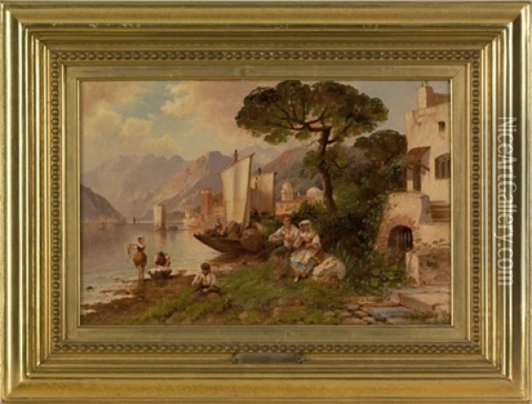 Of A Fishing Village Oil Painting - Granville Perkins