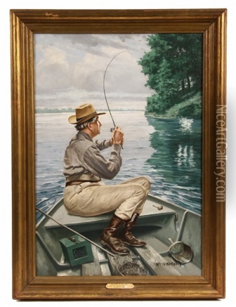 Bass Fishing Oil Painting - Henry Sumner (HY) Watson