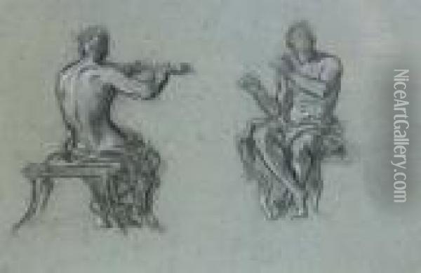 Two Studies Of A Man Piping, For Music Oil Painting - Frederick Leighton