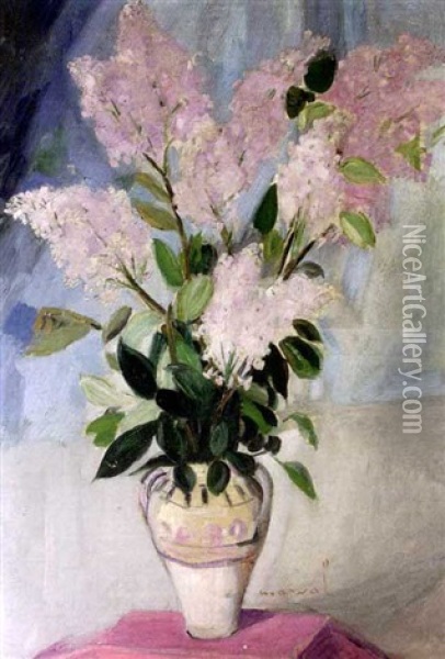 Vase De Lilas Oil Painting - Jacqueline Marval