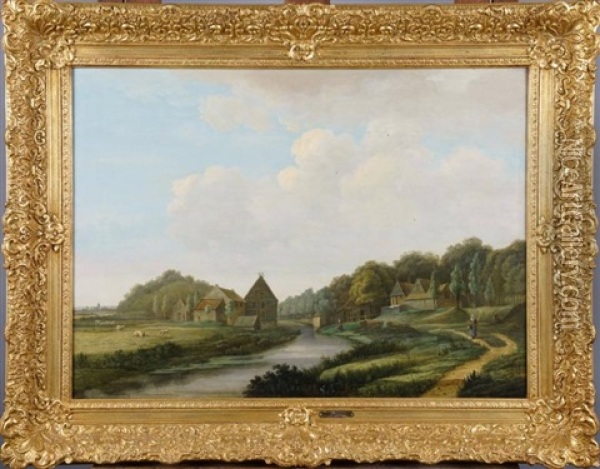 Paysage Anime Avec Riviere (date 1819) Oil Painting - Jan Jacob Teyler Van Hall