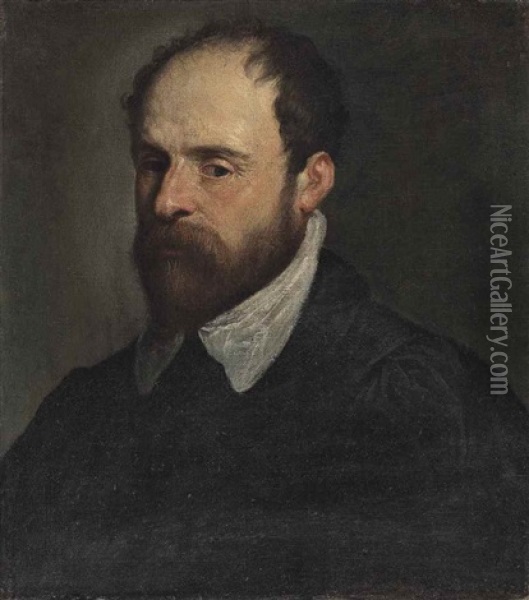 Portrait Of A Bearded Gentleman, Half-length, In A Black Doublet With A White Collar Oil Painting - Francesco Bassano
