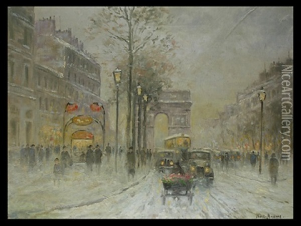 Champs-elysees In Paris An Einem Winterabend Oil Painting - Vladimir Davidovich Baranoff-Rossine
